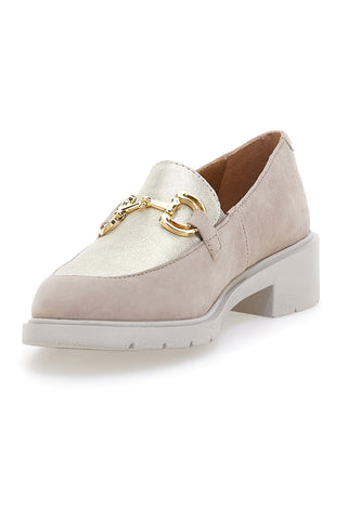 Beige und Gold echtes Leder Mokassins mit Kette Prima riga 24584IGNIS