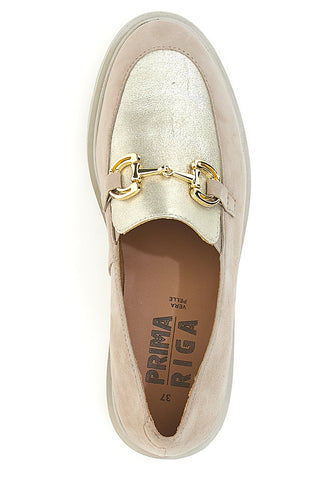 Beige und Gold echtes Leder Mokassins mit Kette Prima riga 24584IGNIS