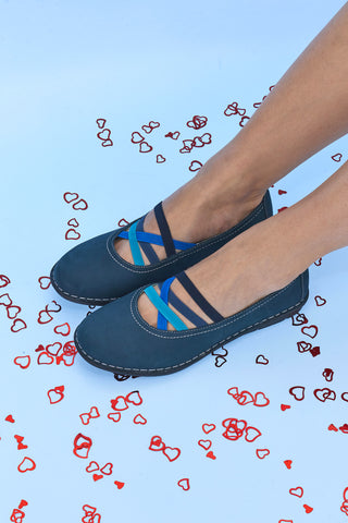 Ballerine blu in vera pelle con fasce elastiche Prima riga 19840FRUIT