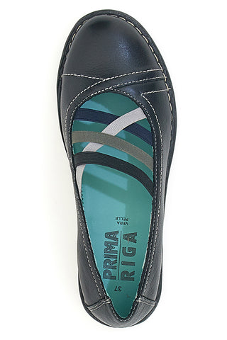 Schwarze Ballettschuhe aus echtem Leder mit Gummibändern Prima riga 19496FRUIT