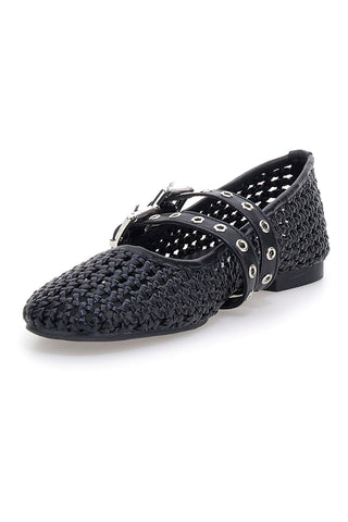 Ballerine nere intrecciate con fibbie The First IDE12 da Donna