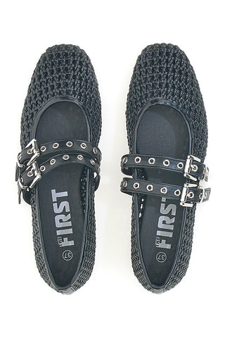 Ballerine nere intrecciate con fibbie The First IDE12 da Donna