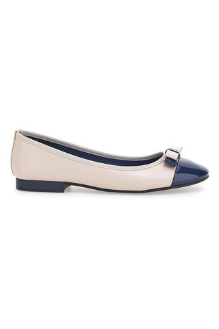 Beige-blaue Ballerinas mit Schleife The First IDE6292
