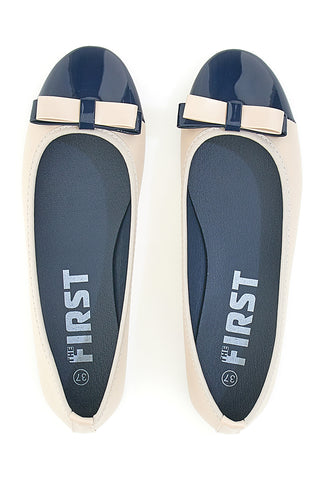 Beige-blaue Ballerinas mit Schleife The First IDE6292