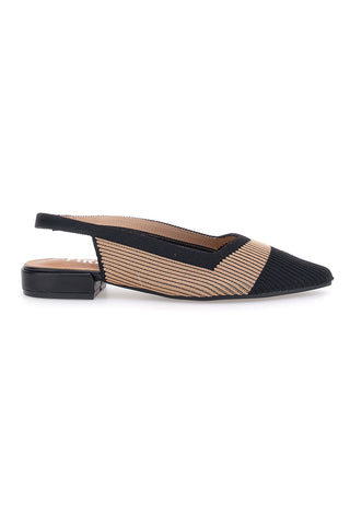 Beige-schwarze Ballerinas aus Stoff mit weicher Innensohle The First PRESZ11