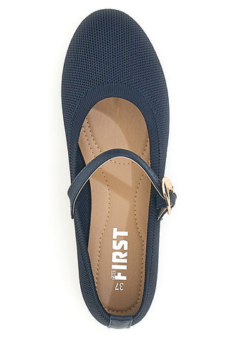 Ballerine blu in tessuto traforato con cinturino The First PRESZ41