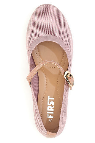Ballerine rosa in tessuto traforato con cinturino The First PRESZ41