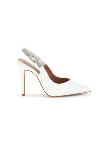Weiße Pumps mit hohem Absatz und Glitzerriemen First Lady P650