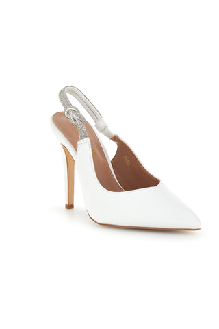Weiße Pumps mit hohem Absatz und Glitzerriemen First Lady P650