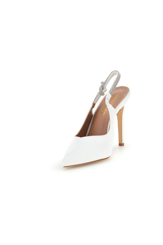 Weiße Pumps mit hohem Absatz und Glitzerriemen First Lady P650