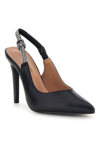 Schwarze Pumps mit hohem Absatz und Glitzerriemen First Lady P650