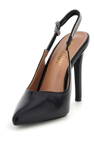 Schwarze Pumps mit hohem Absatz und Glitzerriemen First Lady P650
