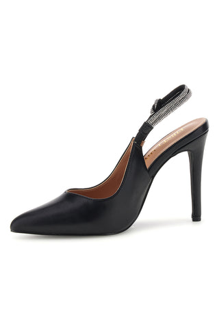 Schwarze Pumps mit hohem Absatz und Glitzerriemen First Lady P650