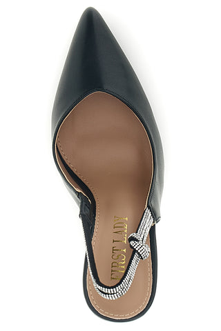 Schwarze Pumps mit hohem Absatz und Glitzerriemen First Lady P650