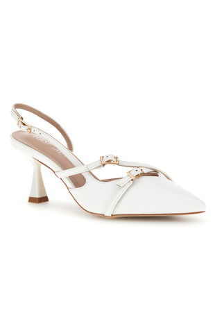 Décolleté slingback bianche con cinturini First lady P655