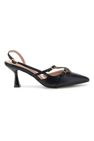 Décolleté slingback nere con cinturini First lady P655
