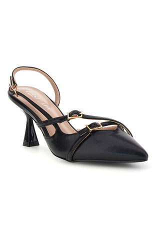 Schwarze Slingback-Pumps mit Riemchen First Lady P655