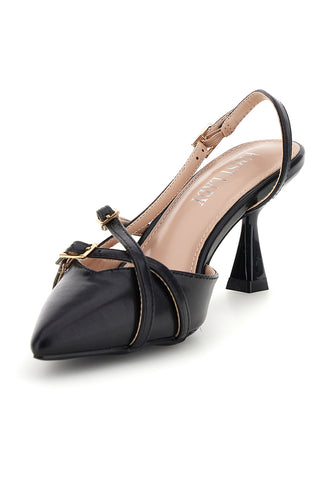 Schwarze Slingback-Pumps mit Riemchen First Lady P655