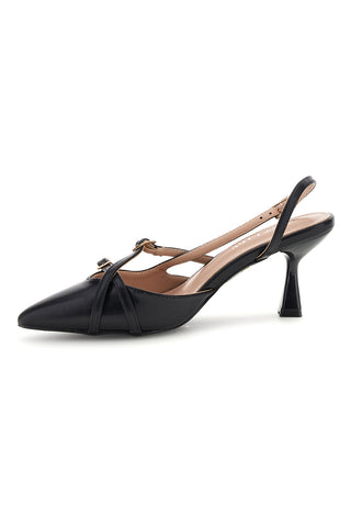 Schwarze Slingback-Pumps mit Riemchen First Lady P655