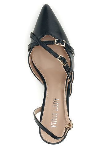 Schwarze Slingback-Pumps mit Riemchen First Lady P655