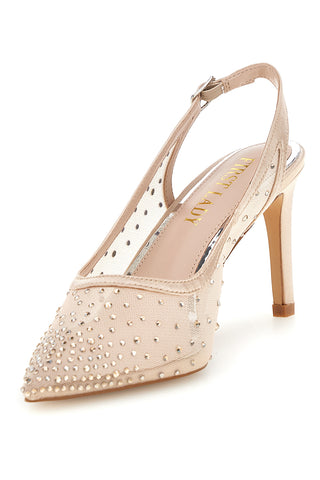 Beige Tüll Slingback Pumps mit Strasssteinen First Lady P656