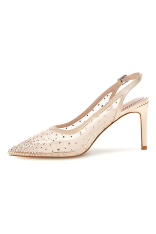 Beige Tüll Slingback Pumps mit Strasssteinen First Lady P656