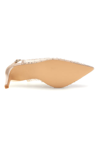 Beige Tüll Slingback Pumps mit Strasssteinen First Lady P656