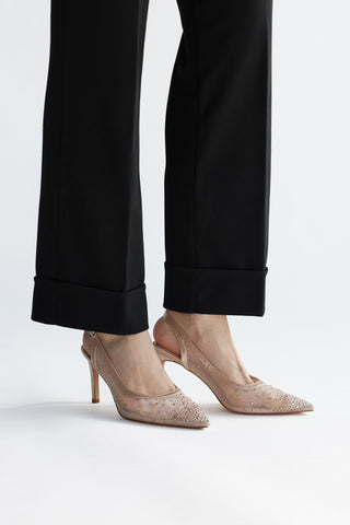 Décolleté slingback beige in tulle con strass First lady P656