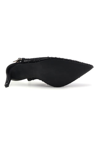 Schwarze Tüll Slingback Pumps mit Strasssteinen First Lady P656