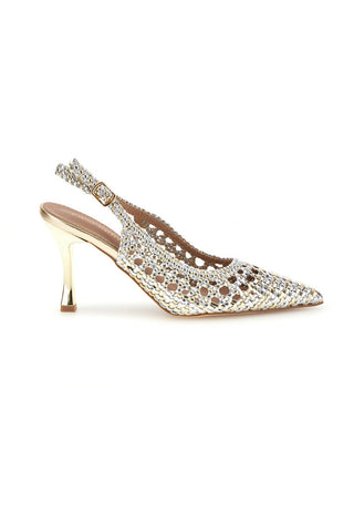 Gold und Silber Pumps mit Strass und Riemen First Lady P660