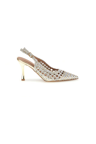 Gold und Silber Pumps mit Strass und Riemen First Lady P660