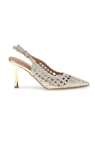 Gold und Silber Pumps mit Strass und Riemen First Lady P660