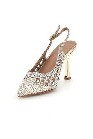 Gold und Silber Pumps mit Strass und Riemen First Lady P660