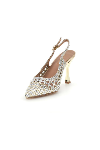 Gold und Silber Pumps mit Strass und Riemen First Lady P660