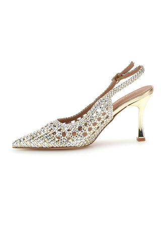 Gold und Silber Pumps mit Strass und Riemen First Lady P660