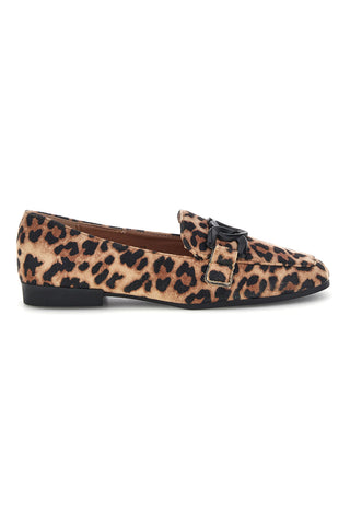 Mocassini animalier in tessuto stampa leopardata con morsetto First lady P673