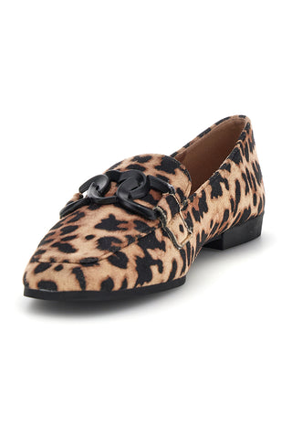 Tierische Mokassins mit Leopardenmuster und Hufeisen First Lady P673