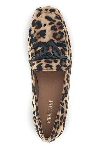 Tierische Mokassins mit Leopardenmuster und Hufeisen First Lady P673