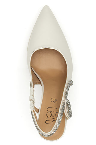 Elfenbeinfarbene Pumps mit Absätzen und Strasssteinen Mon dieu 1929S30