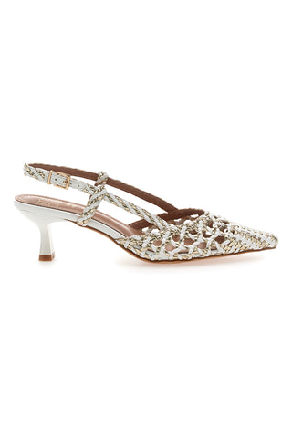 Décolleté slingback bianche intrecciate con tacco basso Mon Dieu 1601
