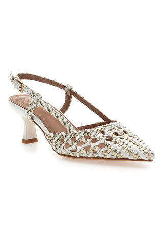 Décolleté slingback bianche intrecciate con tacco basso Mon Dieu 1601