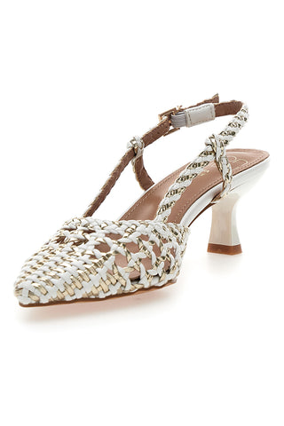 Décolleté slingback bianche intrecciate con tacco basso Mon Dieu 1601