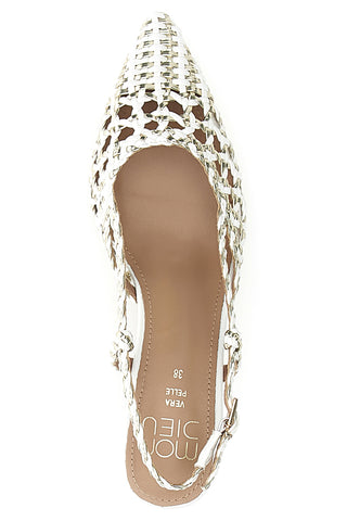 Décolleté slingback bianche intrecciate con tacco basso Mon Dieu 1601