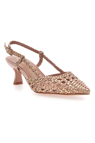Slingback-Pumps in Puderfarbe mit geflochtenem Detail und niedrigem Absatz Mon Dieu 1601