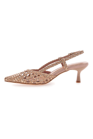 Slingback-Pumps in Puderfarbe mit geflochtenem Detail und niedrigem Absatz Mon Dieu 1601