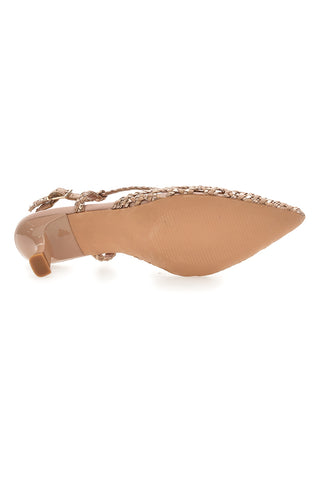 Slingback-Pumps in Puderfarbe mit geflochtenem Detail und niedrigem Absatz Mon Dieu 1601