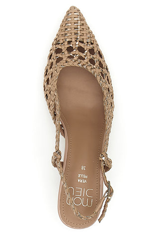 Slingback-Pumps in Puderfarbe mit geflochtenem Detail und niedrigem Absatz Mon Dieu 1601