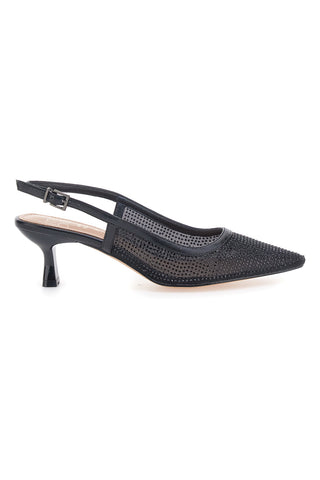 Décolleté slingback nere con strass e tacco basso Mon Dieu 632