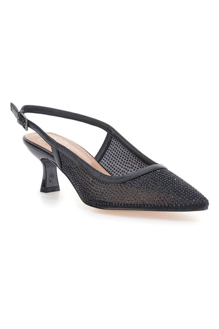 Décolleté slingback nere con strass e tacco basso Mon Dieu 632