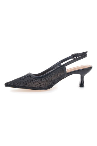 Décolleté slingback nere con strass e tacco basso Mon Dieu 632
